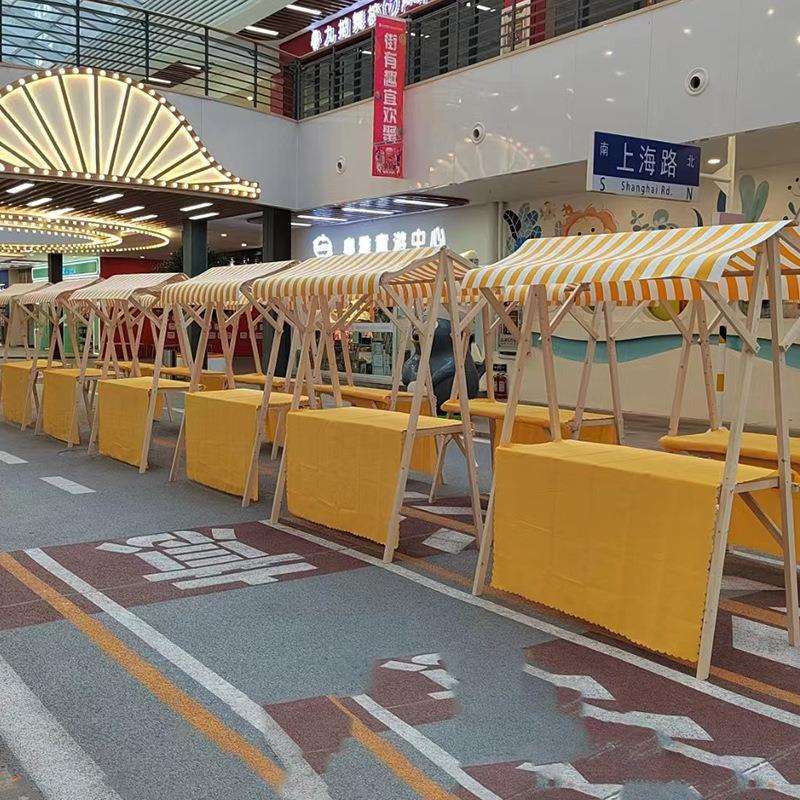 集市摊位木质活动棚架夜市摆摊小推车户外市集折叠货架小吃展示架