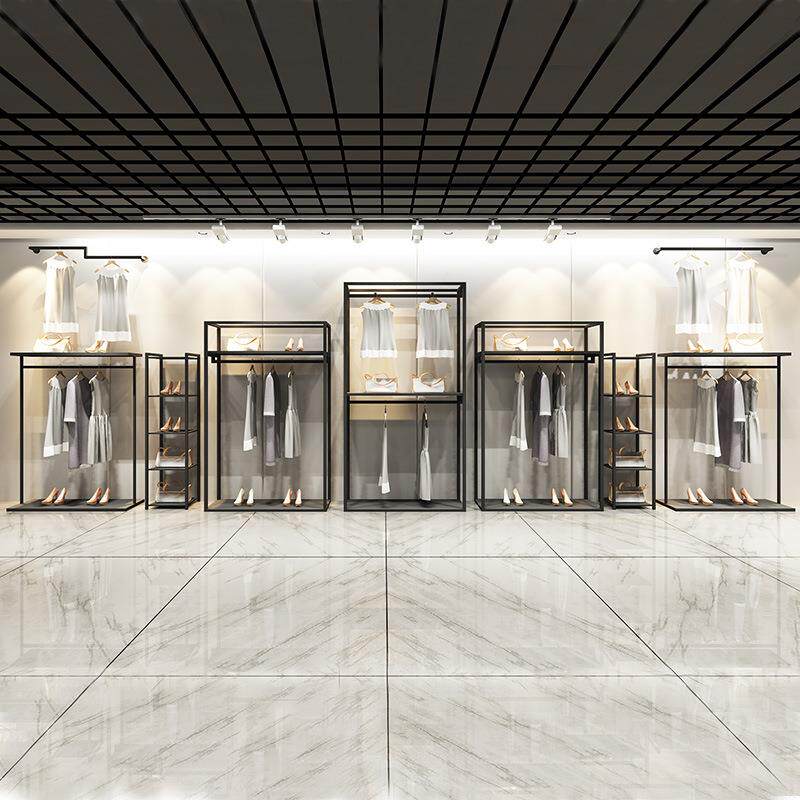 服装店铺展示架双层落地式挂衣架男女装店多层货架铁艺陈列架侧挂