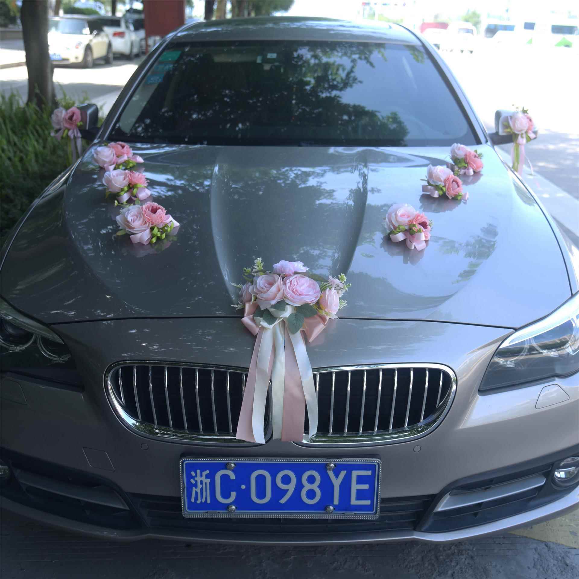 137婚车装饰车头花结婚用品婚庆主婚车布置套装白色副车队全套