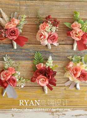 RYAN芮安原创胸花襟花 开业会议商务活动嘉宾贵宾婚礼红色仿真花