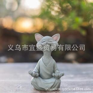 跨境开怀大笑佛猫摆件装饰品设计家居庭院创意摆件装修坐禅佛系