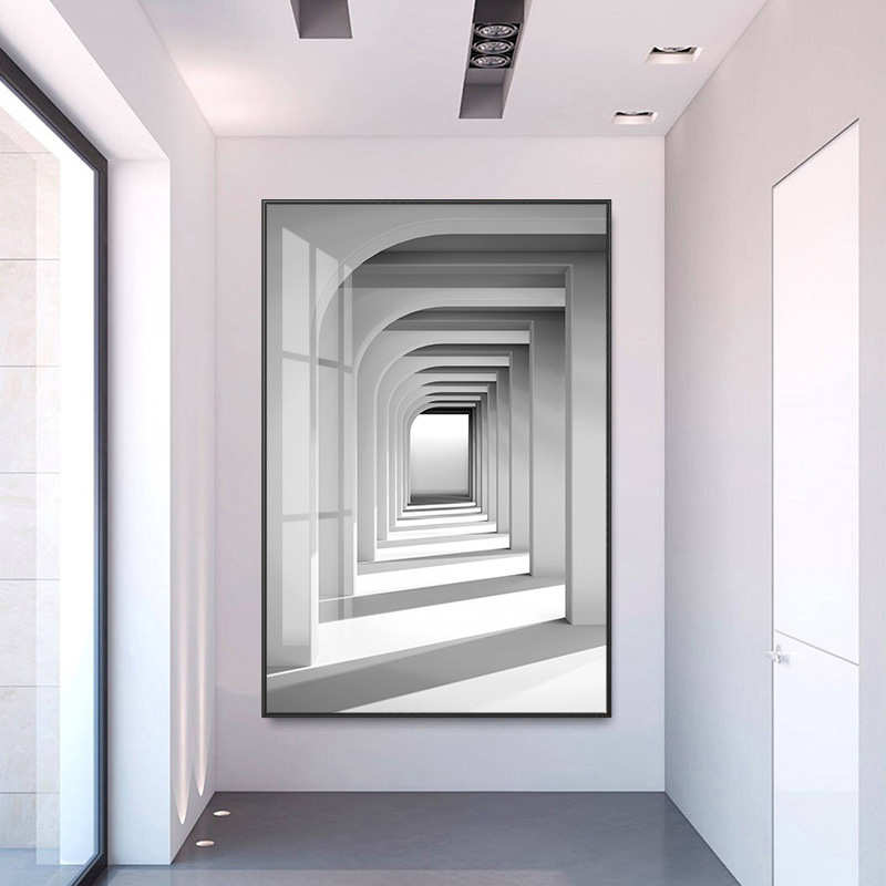 工业现代简约黑白风格空间延伸装饰画玄关背景墙壁画楼梯走道挂画图片