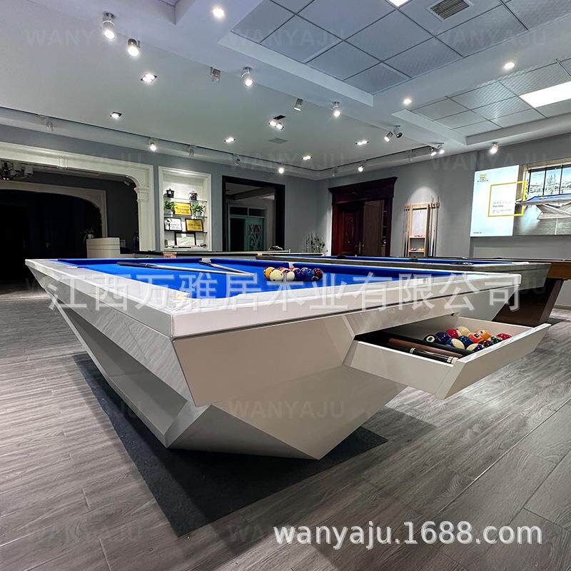 现代家具高端定制白色台球桌带抽屉石板台面豪华台球桌餐桌组合