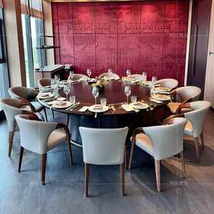 酒店餐桌大圆桌电动岩板平行内嵌转盘实木15人20人饭店餐厅包厢米