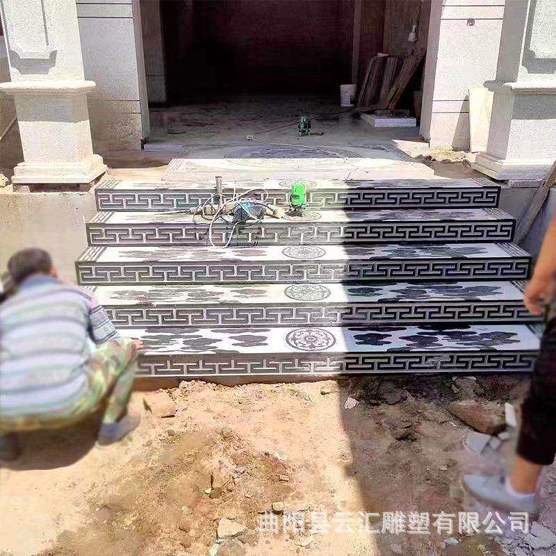 别墅庭院台阶踏步石青石仿古錾道登步阶梯整体楼梯造型设计安装