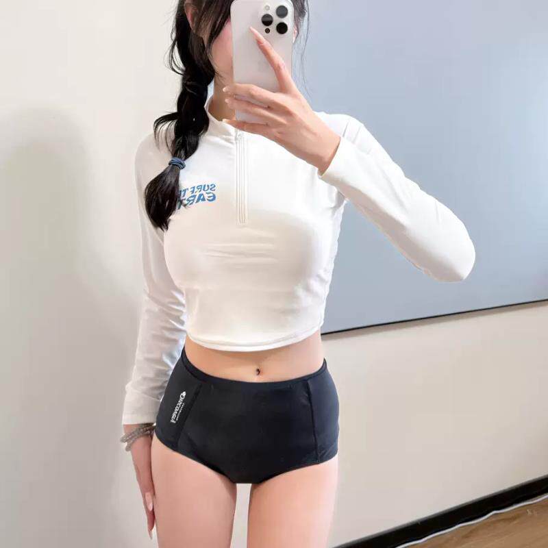 泳衣女款泡温泉分体长袖竞速女新款微胖女高级感大码保0916r图片