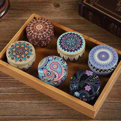 复古印花小鼓罐Tin candy jar, Chinese flower tea storage jar