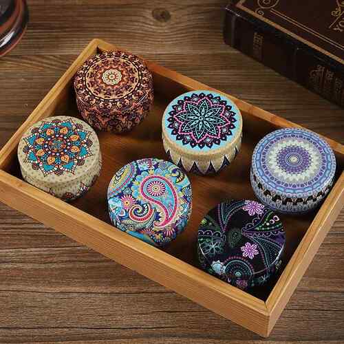 复古印花小鼓罐Tin candy jar, Chinese flower tea storage jar