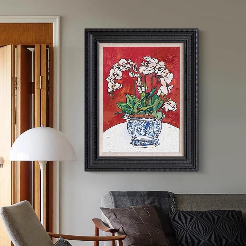 《青花瓷蝴蝶兰》法式中国风复古客厅装饰画新中式玄关画卧室挂画图片