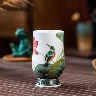 一团和气撕毛工艺主人杯国宝级大师袁述凡手绘茶杯高脚杯高端家用