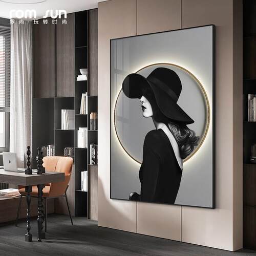 LED灯人物客厅装饰画落地画玄关美女壁画现代轻奢沙发背景墙挂画