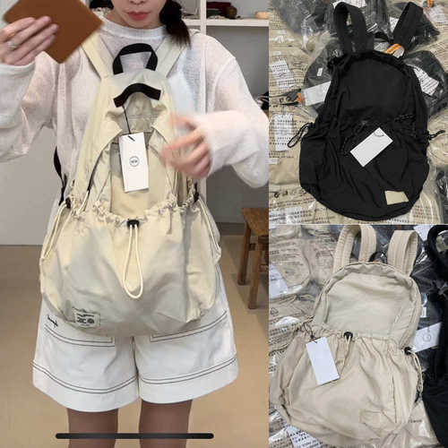 韩国小众dp2024新款简约休闲百搭韩版抽绳双肩尼龙轻便女包背包包