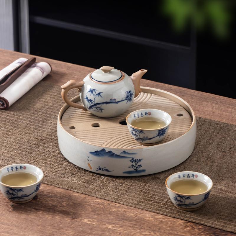 手绘哥窑茶具套装陶瓷茶壶茶杯壶承玻璃公道杯茶道家用泡茶具套装