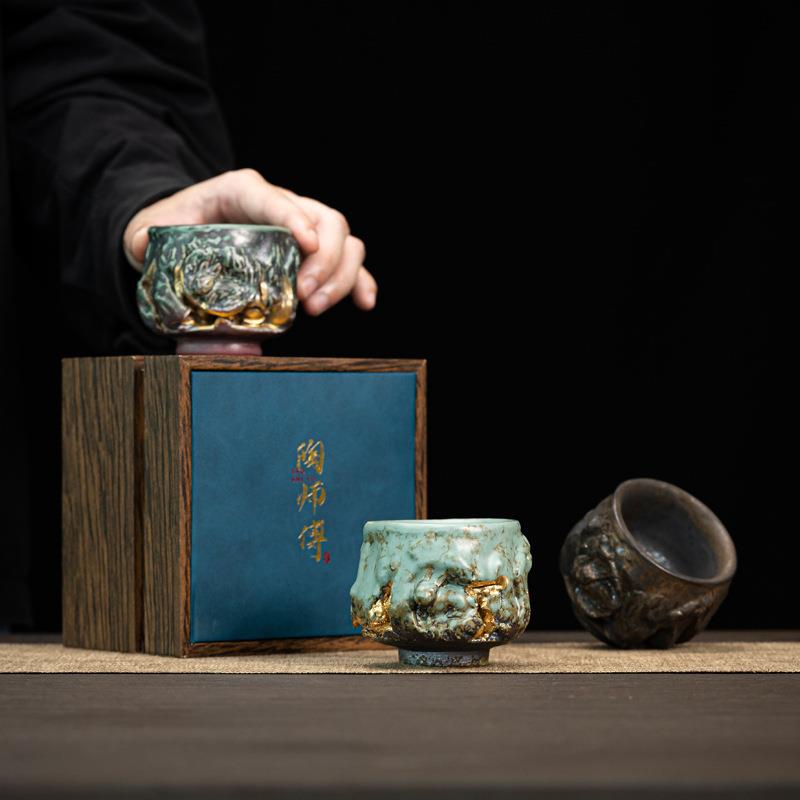 粗陶柴烧志野烧主人杯大号个性主人杯手工回流岩矿茶杯单杯茶盏