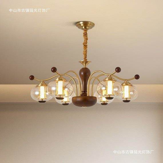 轻奢美式中式复古客厅吊灯高级氛围感房间灯法式中古风玻璃餐厅灯