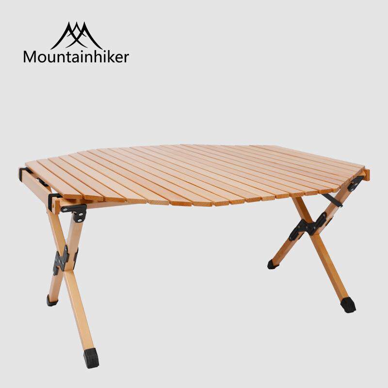 MOUNTAINHUKER户外折叠八角蛋卷桌实木榉木露营便携桌子