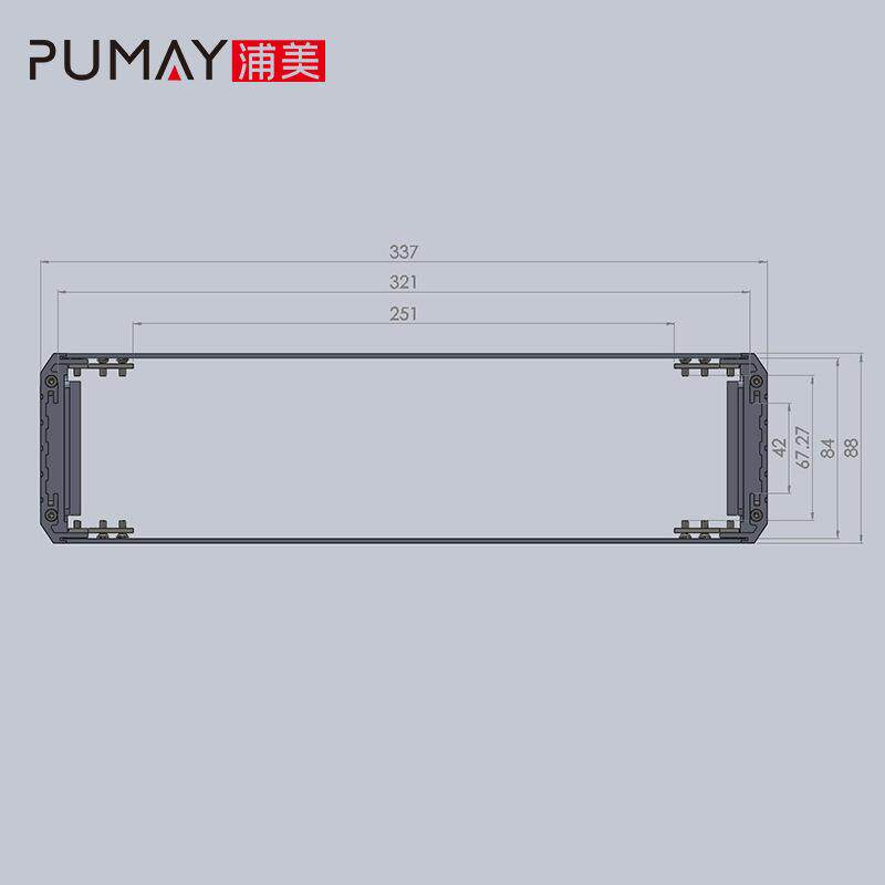 2U64孔机箱337*89-250深仪表检测铝机箱铝壳型材设备加工开孔印字
