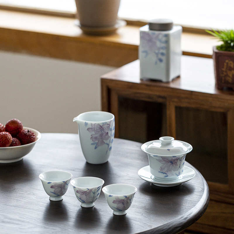 功夫茶具公瓷杯平分手绘茶杯玉配件陶瓷百合泥倒茶器单个公道家用