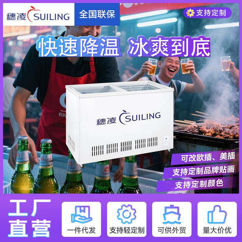 穗凌冰柜大容量单温商用冷藏冰箱小型卧式冷冻展示柜平移玻璃冷柜