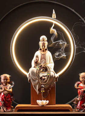 久造中式陶瓷禅意观音菩萨佛像摆件家居客厅玄关装饰摆设金童玉女