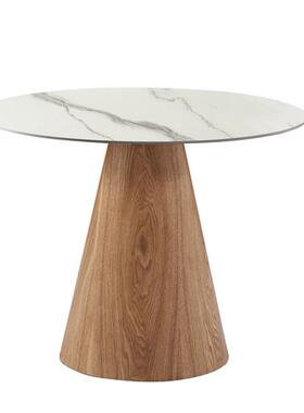 极简轻奢圆桌木质小餐桌设计师茶几售楼部样板房接洽谈桌岩板台面