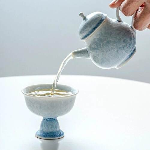 「蓝冰花」窑变冰晶高足主人杯茶杯品茗杯陶瓷杯茶盏家用单杯便携