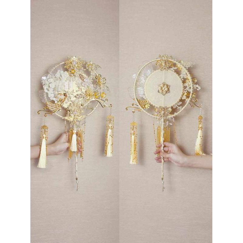 EQ4F结婚团扇diy材料包新娘中式婚礼重工喜扇出嫁古风成品秀禾扇