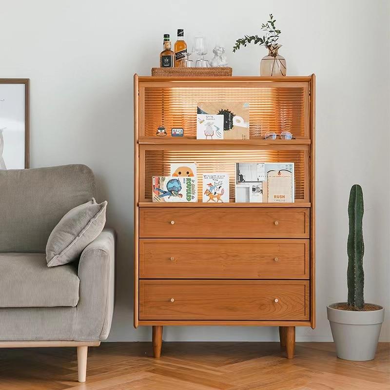 博物餐边柜北欧客厅沙发边柜储物柜樱桃木实木厨房置物柜碗柜家用