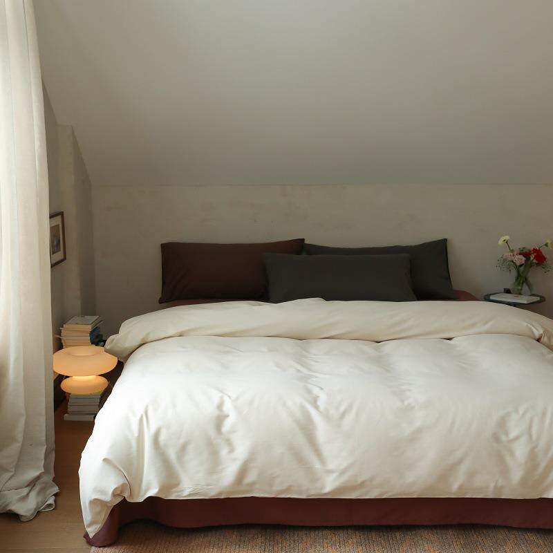 极简轻奢100S婴儿棉火山磨毛保暖四件套纯色双拼被套床单秋冬床品