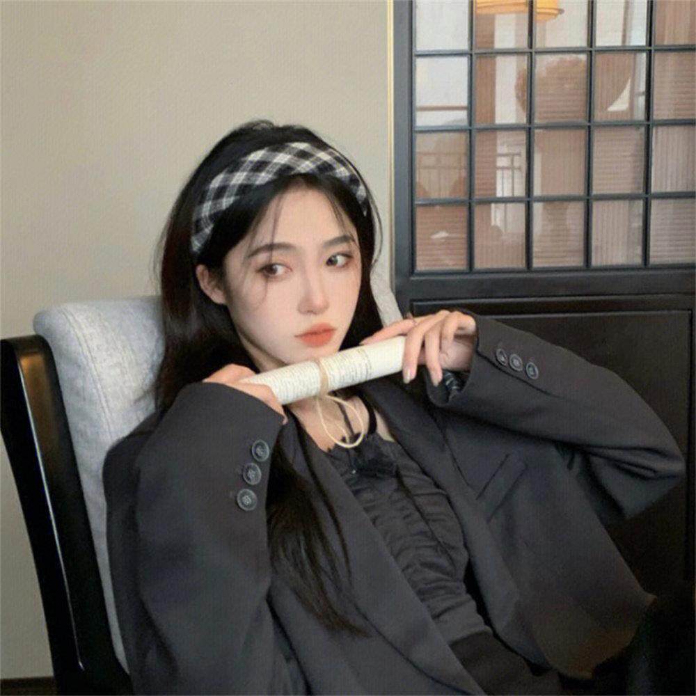 zozmini黑白格子发带黑色小香水高端发束流行洗脸棋盘发夹的女人