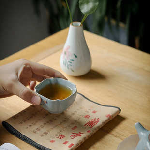 陶瓷茶盏品茗杯个人手锔钉工功夫中式 德鼎天蓝汝窑主人杯中式 茶杯