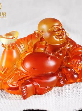 高档中式琉璃弥勒佛摆件汽车 用平摆件安 可定制高档礼品笑水佛