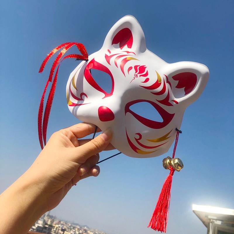 神明少女拍照道具面具彩绘日式和风狐狸半脸古风猫脸面具猫脸面罩