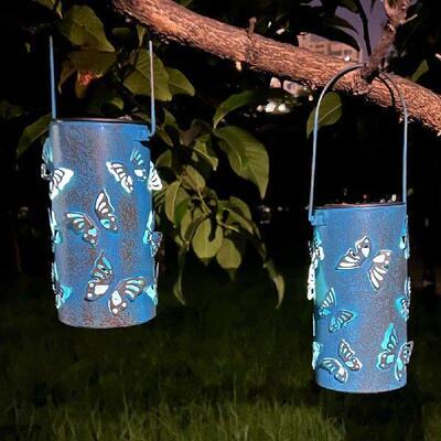 Butterfly Outdoor Solar Hanging Lanterns Waterproof LED