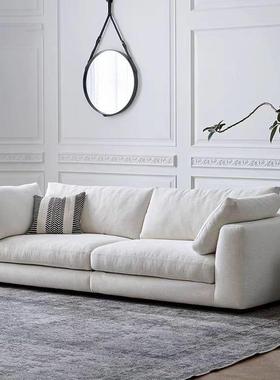 法式奶油侘寂风小户型客厅简约棉麻可拆洗三人位布艺直排云朵沙发