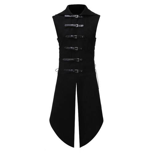 Stand up collar sleeveless leather buckle unisex top