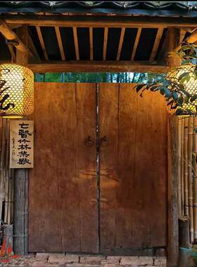 防腐木门楼庭院门头花园拱门实木风景区室外大门别墅栅栏防腐木门