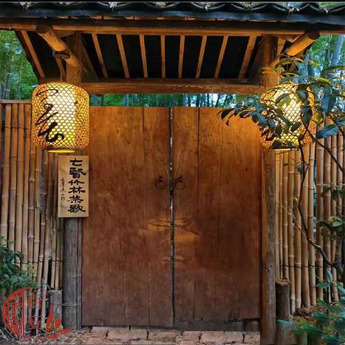 防腐木门楼庭院门头花园拱门实木风景区室外大门别墅栅栏防腐木门