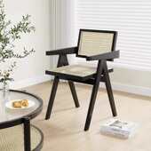 北欧实木藤编餐椅家用阳台休闲藤椅网红民宿昌迪加尔侘寂风扶手椅