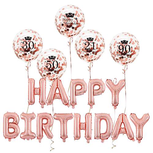 Rose Gold Set 30 40 50th Happy Birthday Confetti Balloon Ban