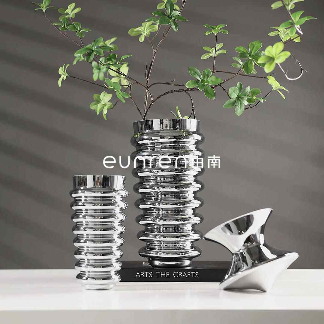 由南简约现代银色玻璃花瓶花器家居摆设样板房间装饰品插干花摆件