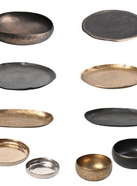 现代复古做旧中式进口铝制金属果盘摆件样板间民宿酒店宅寂风装饰