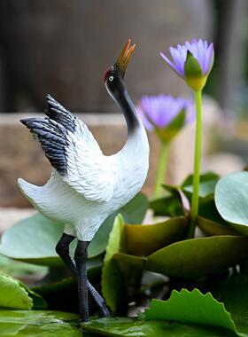 丹顶鹤小盆景饰品微景观彷真摆件造景假山花园庭院水鸟动物