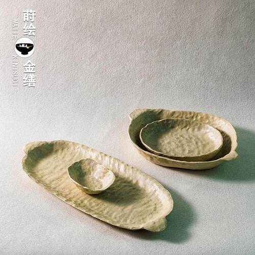手捏粗陶餐具套装组合复古陶瓷创意艺术盘子不规则菜盘家用日式