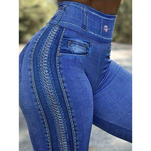 S 32029 Printed Denim Fitness sport Pants 印花牛仔健身运动裤