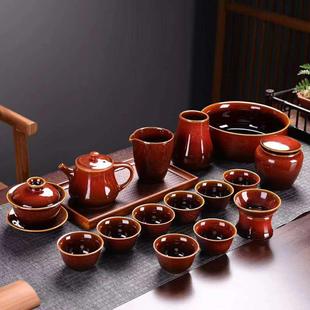 家用陶瓷茶杯茶壶盖碗办公室会客泡茶器礼品定制 窑变功夫茶具套装