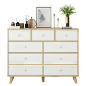 美式 美甲落地柜 斗柜九斗柜家用卧室储物柜简约五斗橱实木腿抽屉式