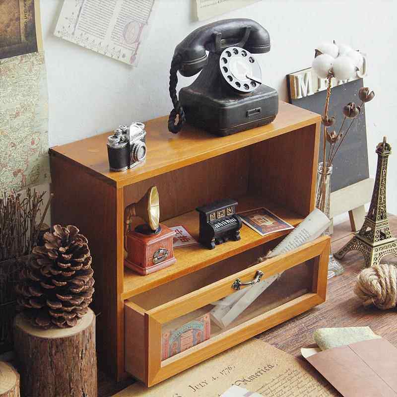 复古桌面办公室木制木质创意收纳盒抽屉式化妆品整理盒杯子置物架