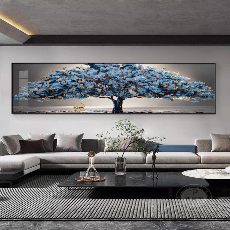 晶瓷镶钻客厅装饰画发财树沙发背景墙壁画麋鹿寓意好卧室床头挂画