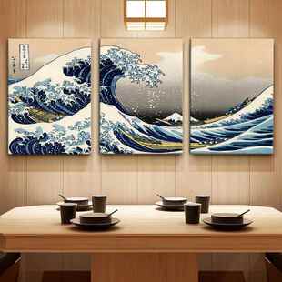 神奈川冲浪里浮世绘原木风海浪挂画民宿酒店日式 饰画 壁画客厅装